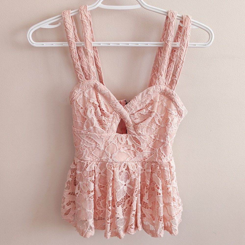 Lace Cut Out Peplum Top